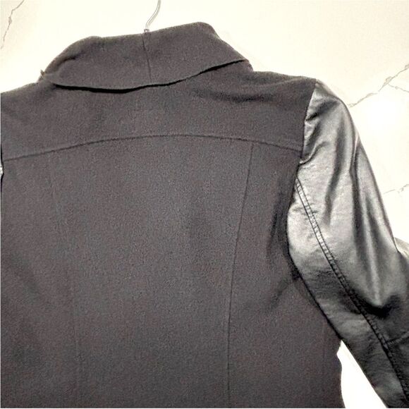 GUESS | Waterfall Women’s Open Front PU Leather Sleeves Wool Jacket M - Picture 5 of 16